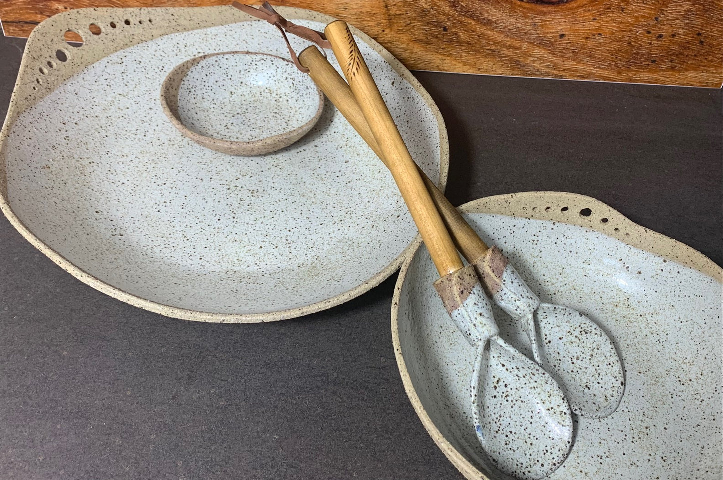 White Speckled Platter with Holes