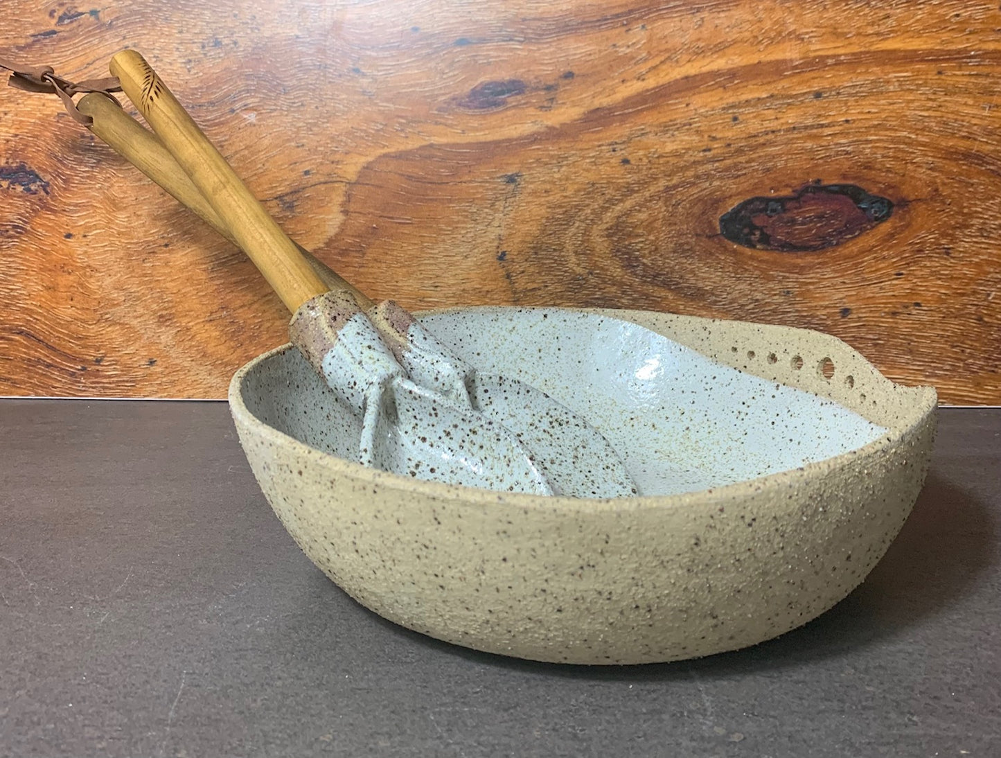 White speckled Bowl with Timber Servers - Sold - Orders Taken